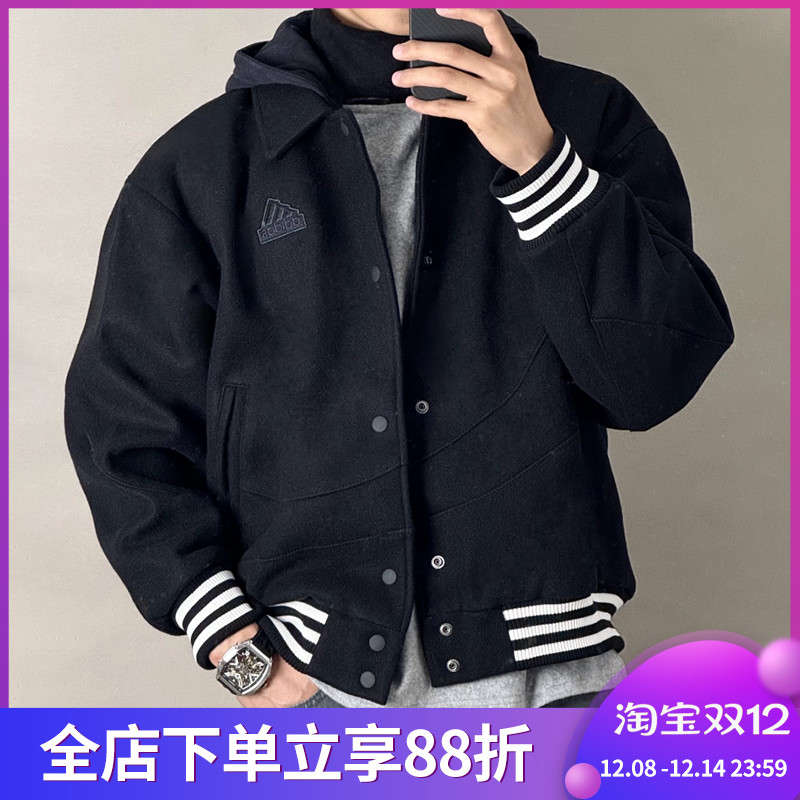 Adidas阿迪达斯美式棒球男子假两件冬季加绒休闲连帽外套 IT0209