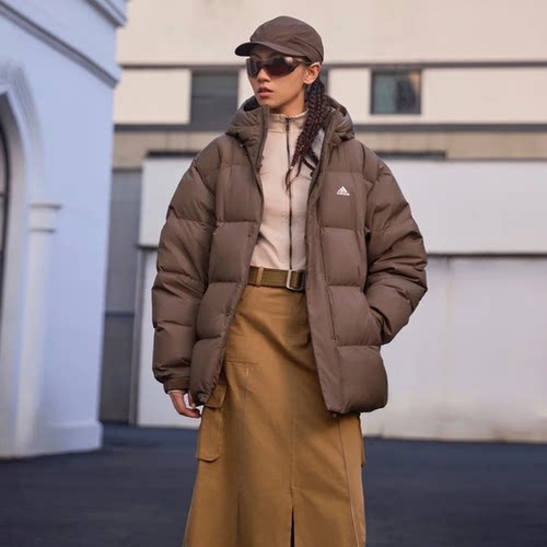 Adidas阿迪达斯男女同款外套保暖连帽面包蓝色运动羽绒服 JM9128
