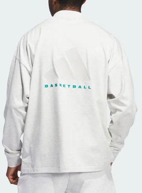 ADIDAS阿迪达斯时男女百搭宽松印花半高领运动休闲长袖T恤 IZ4915