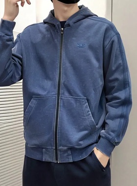 阿迪达斯三叶草男装春款复古做旧水洗宽松连帽夹克宽松外套KA6759