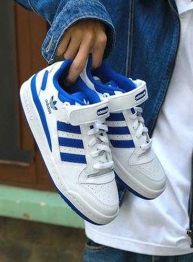 阿迪达斯三叶草FORUM LOW男女低帮运动鞋黑白魔术贴板鞋 FY7974