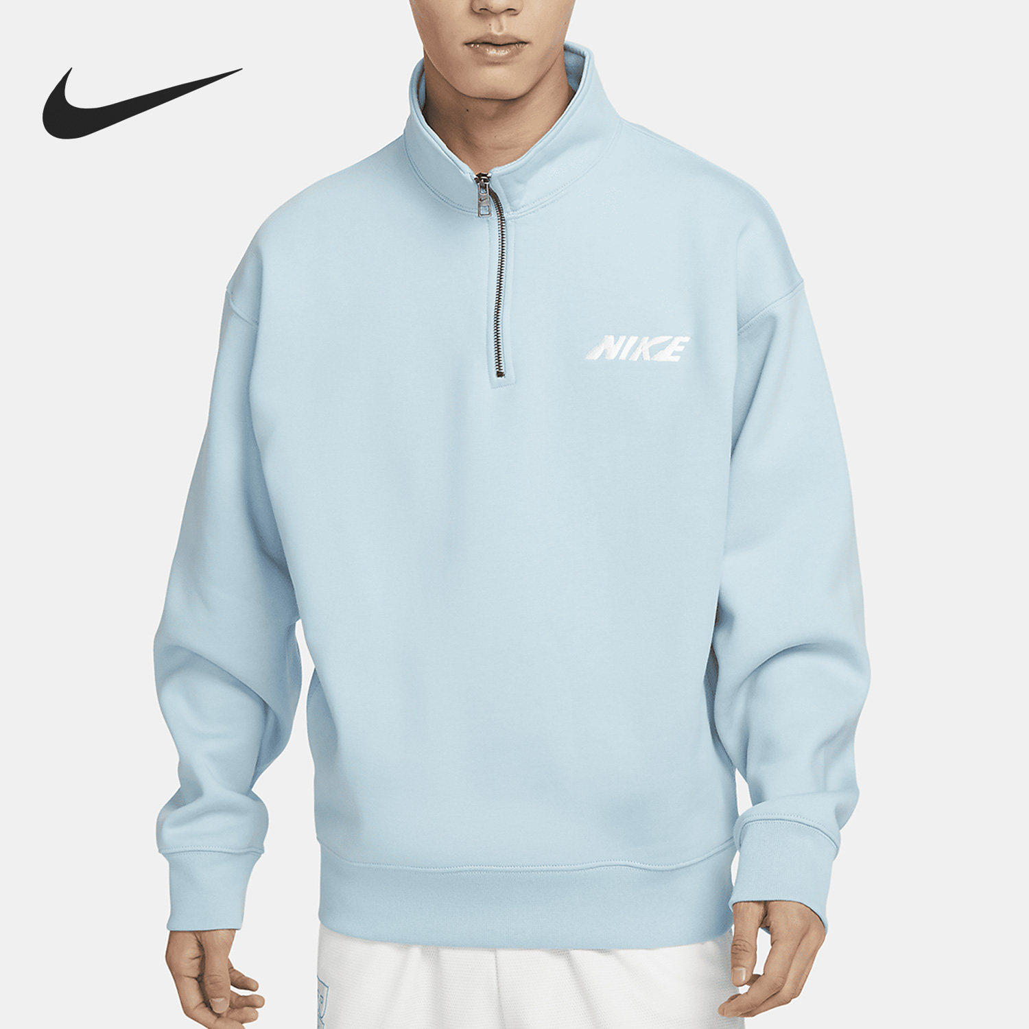 Nike耐克春季新款男女运动休闲刺绣半拉链套头衫卫衣  DX4249-442