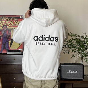 Adidas阿迪达斯BASKETBALL男女宽松复古连帽套头长袖卫衣 IA3439