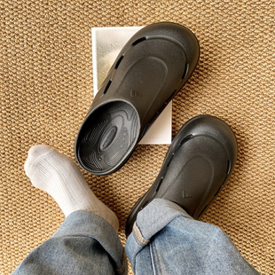 厚底穆勒鞋 Adidas阿迪达斯男女同款 洞洞鞋 黑色包头拖鞋 JR6761 夏季