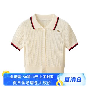 针织开衫 2025夏季 撞色短袖 新款 女童醋酸莱赛尔清凉上衣 童装