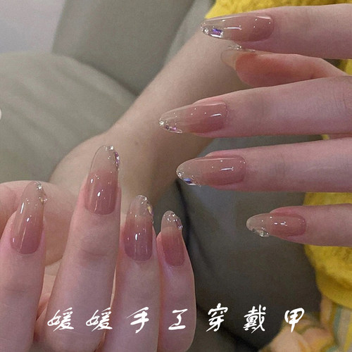 手工定制穿戴甲裸色法式碎钻爆闪气质ins风美甲手工定制美甲贴片