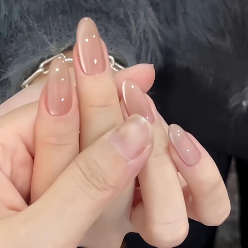 手工穿戴甲裸色玻璃珠杏仁猫眼甲