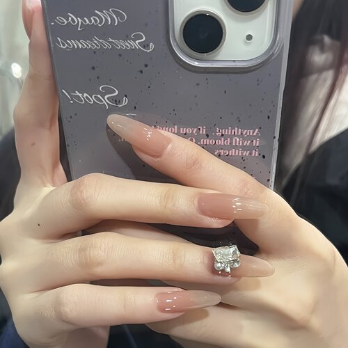 裸色堆钻显白甄嬛美甲假指甲成品穿戴甲定制手工贴片高级感可拆卸