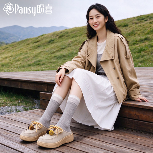 Pansy盼喜袋鼠鞋勃肯包头半拖宽胖脚舒适厚底休闲女鞋26年秋新款