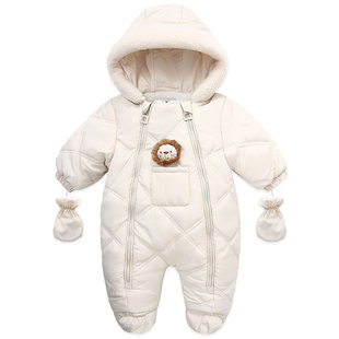 婴儿冬季外出羽绒棉服三个月新生儿包脚加绒加厚保暖一岁男女宝宝