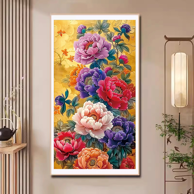 十字绣姹紫嫣红牡丹花2024新款线绣新中式客厅玄关走廊花卉45色