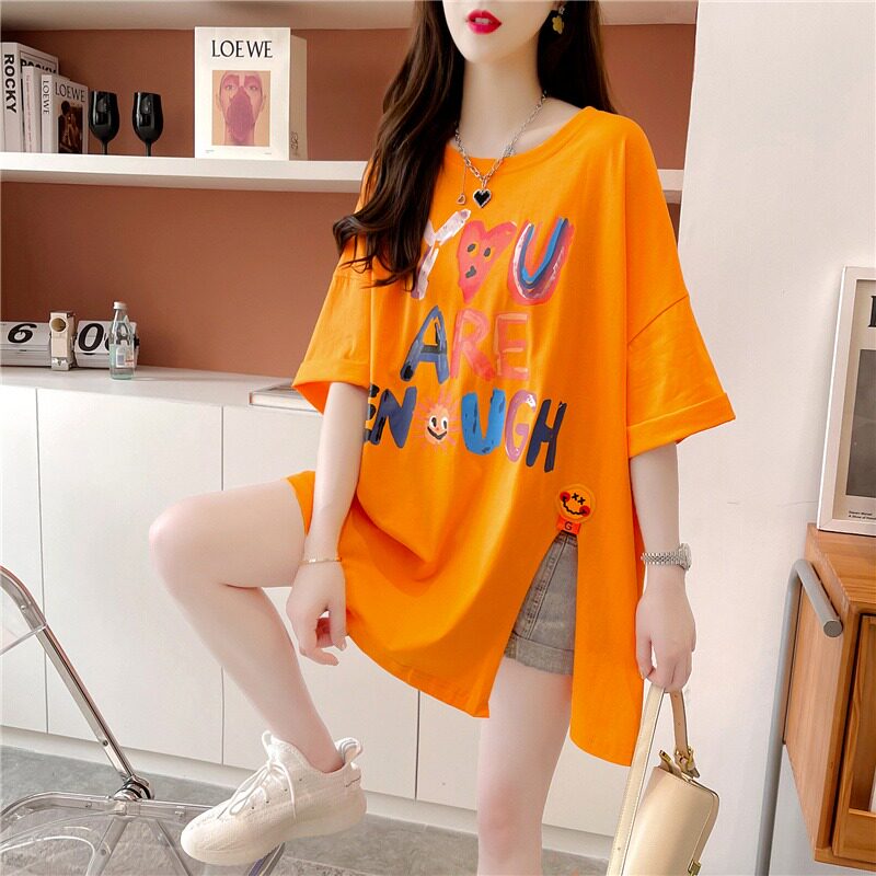 Sense of design A small minority personality Split ends Short sleeved T-shirt Mid length version 2022 summer By age Easy jacketin the Women's clothing/Boutique , Shirt  category - from Buy2taobao.com to provide professional Taobao agent buy service