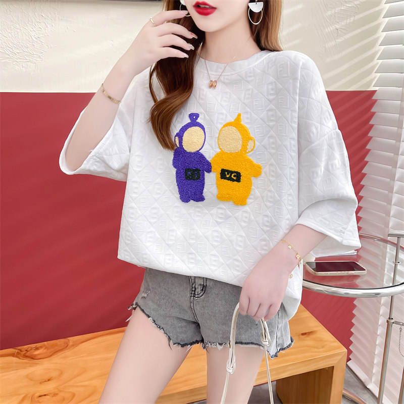 小清新貼布卡通設計感短袖T恤女大碼寬松中長款胖mm百搭減齡上衣在類目 女裝/女士精品, 大碼女裝中 - 來自Buy2taobao.com提供專業的淘寶代購服務