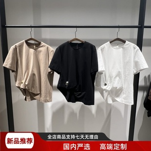 圆领T恤5P4110750 现货江南家2025夏季 新款 宽松金属装 饰不规则短袖