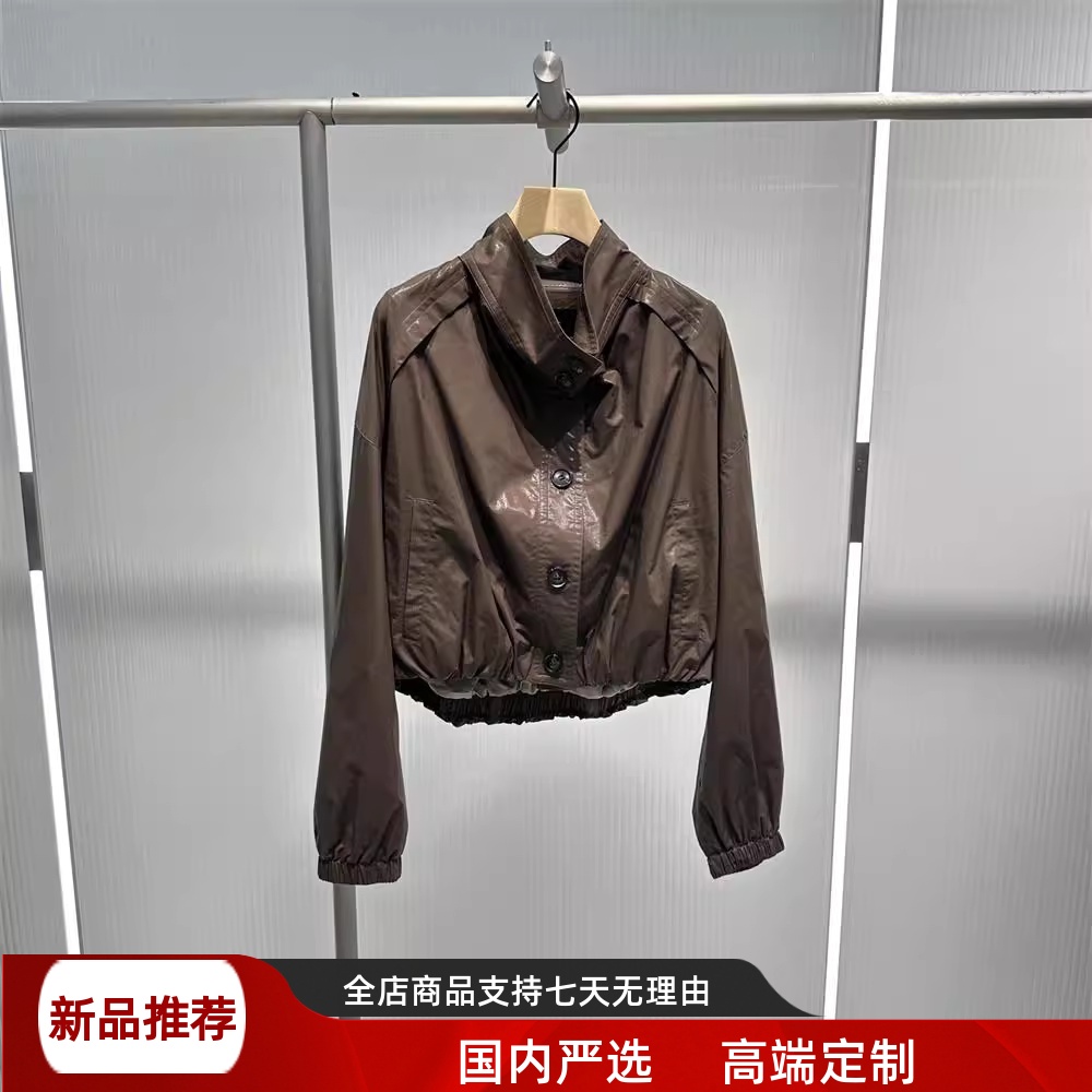 现货艾诺丝2025秋季新款女装宽松短款立领长袖夹克短外套AR103019