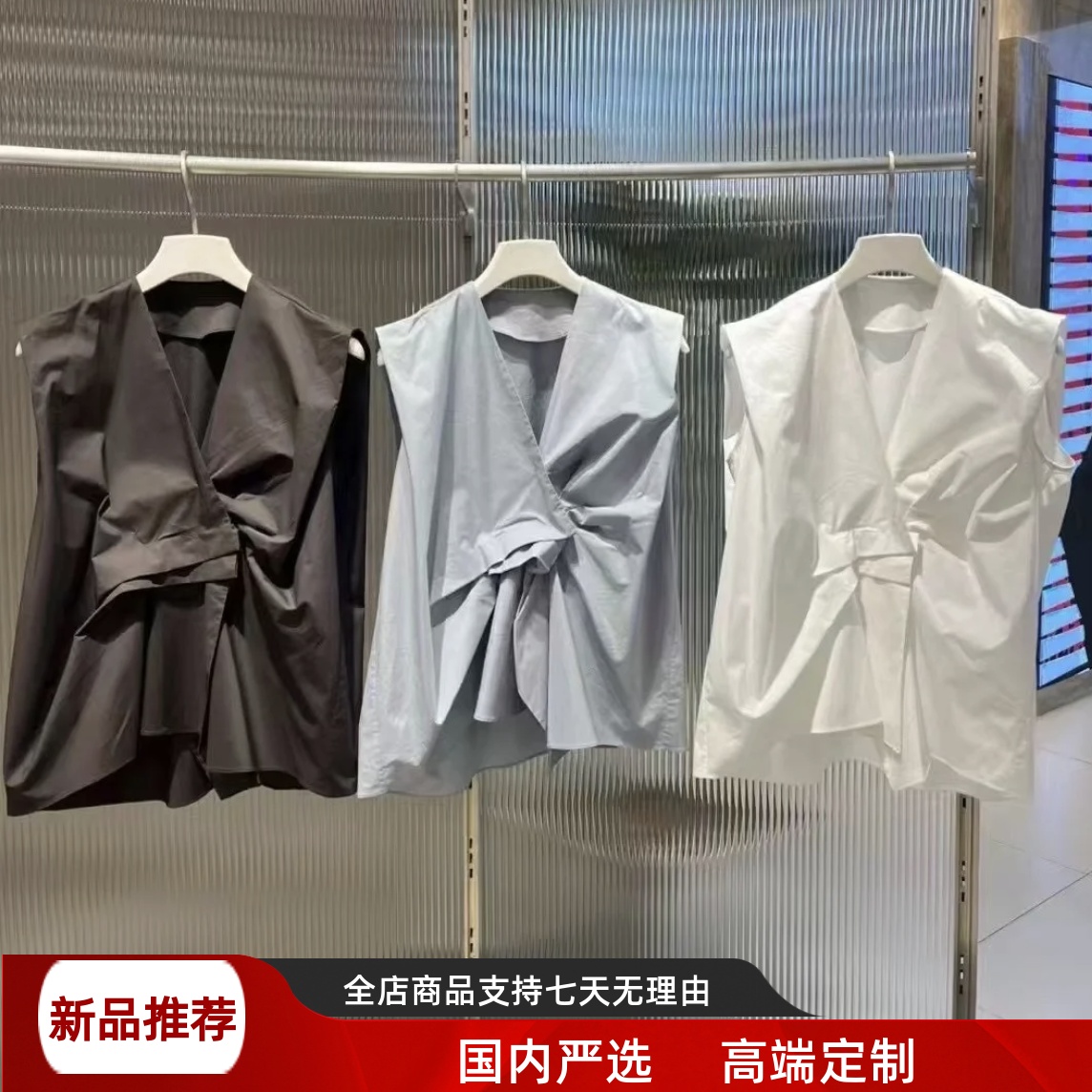 现货江南家2025夏季新款女装通勤宽松无袖V领衬衫上衣女5P5214080