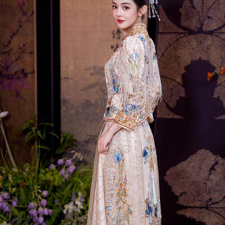 2024新款秀禾服新娘结婚香槟色敬酒服复古中式婚纱礼服高级出阁服