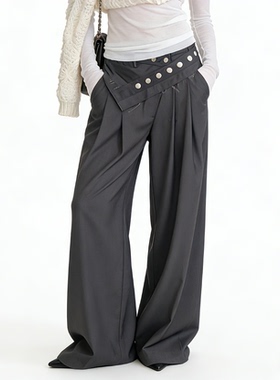 Bclz解构设计感通勤时髦百搭显瘦宽松长裤垂坠感西装裤26春夏新品