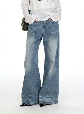 Bclz慵懒复古折痕做旧水洗牛仔裤宽松显瘦高腰阔腿裤26春夏新品