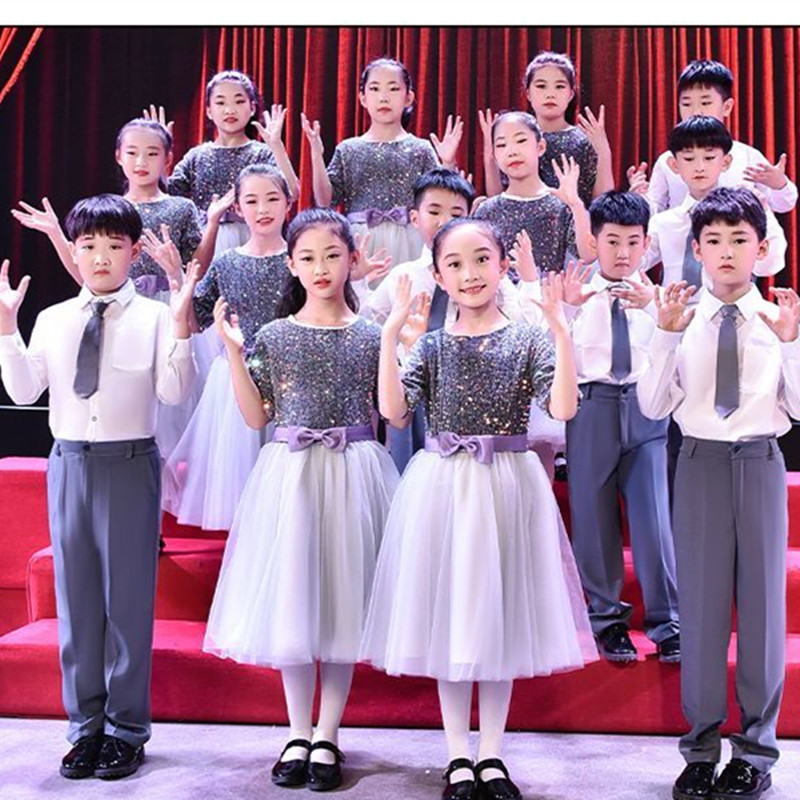 儿童合唱演出服中小学生主持人礼服大合唱团诗歌朗诵背诵表演服装