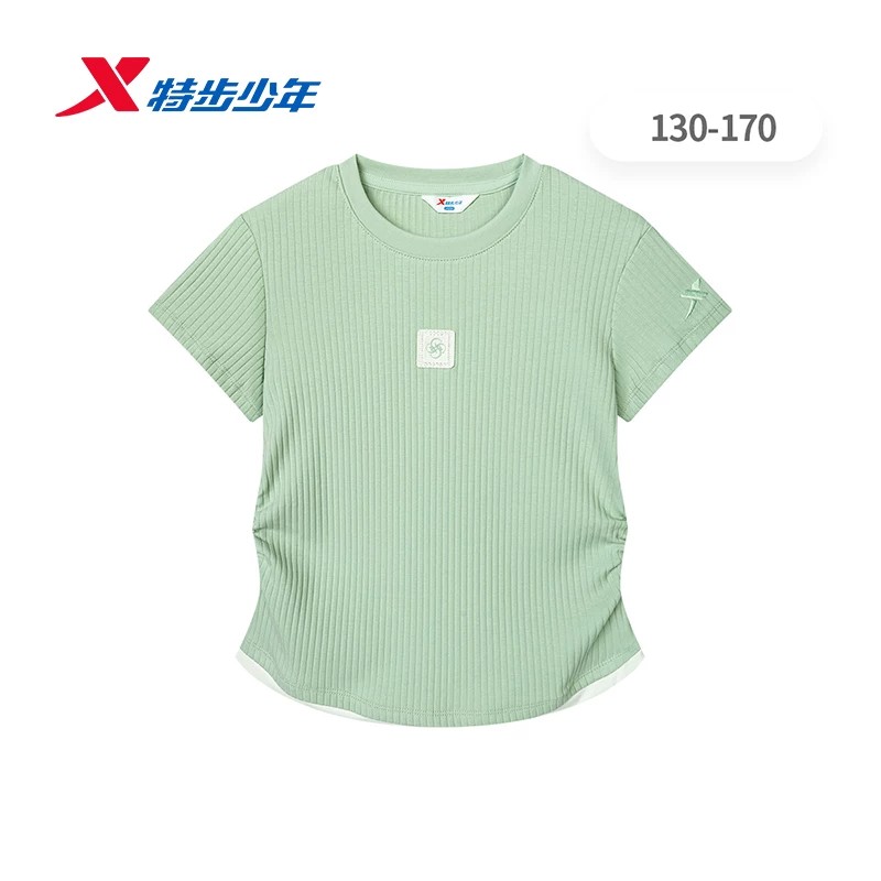 特步儿童短袖T恤2026夏季新款女大童舞蹈透气上衣T恤674324014355