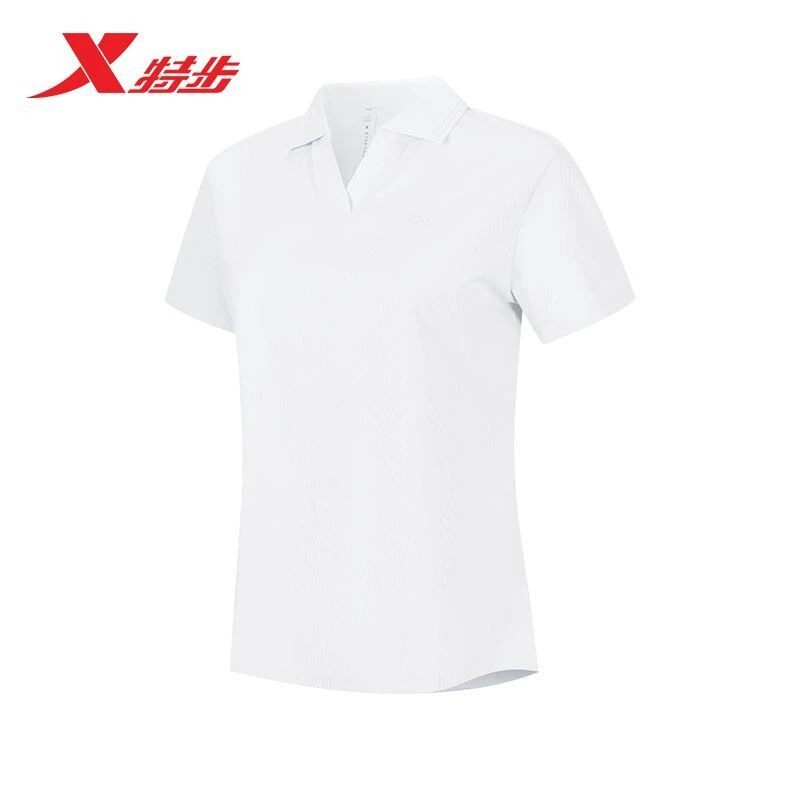 特步POLO衫女短袖T恤2026夏季新款v领冰丝弹性上衣974228020211