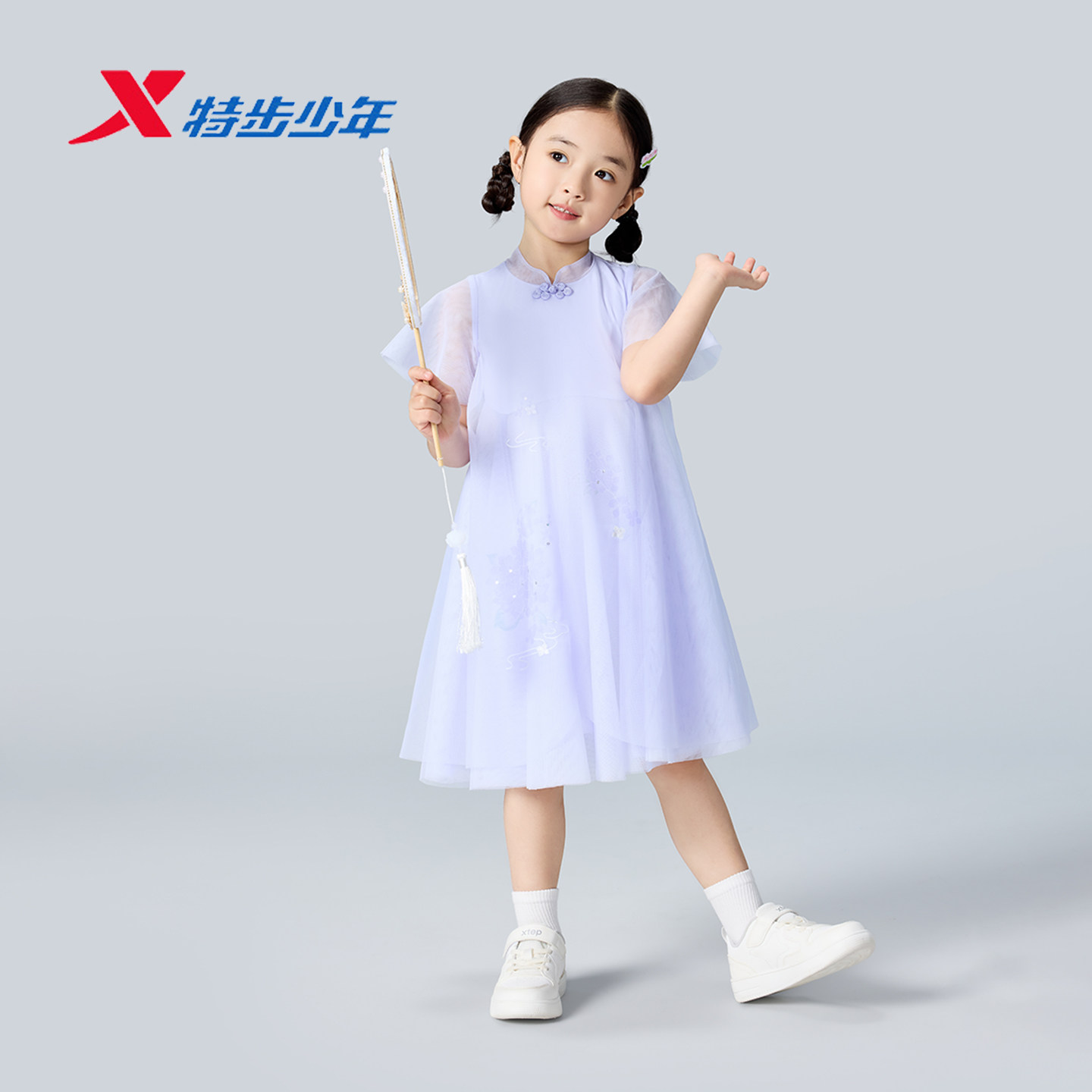 特步儿童网纱连衣裙2026夏女小童公主裙洋气蓬蓬裙674224913399