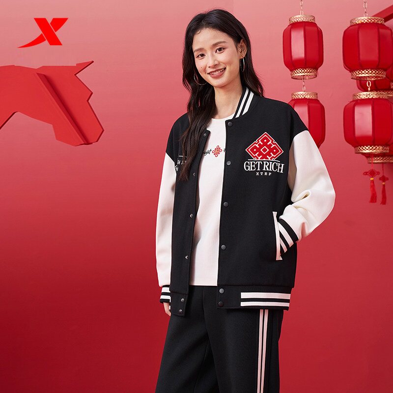 特步加绒外套男款2026春季新年款美式立领棒球服外套974127060419