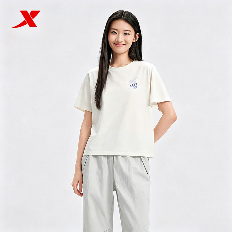 特步女款运动短袖T恤2026夏季新款宽松透气针织上衣974228010373图片