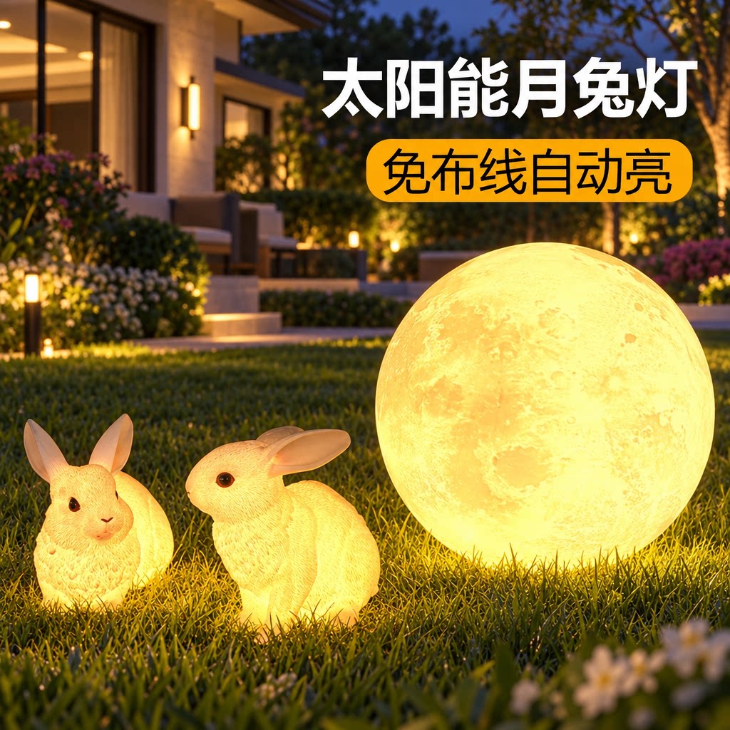 月球中秋装饰摆件动物发光兔子灯