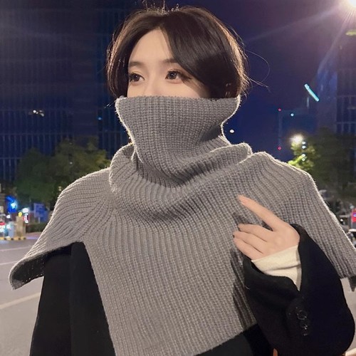 韩版高领套头围巾女2026新款冬季保暖围脖高级感针织脖套外搭披肩