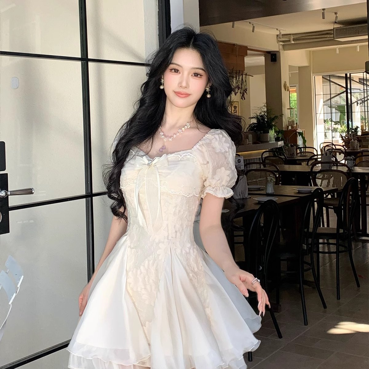 Blovelan白茶与风 纯欲白月光气质剪花蓬蓬网纱拼接连衣裙公主裙图片
