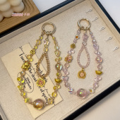 中国风元 宝招财猫手机链合金链子水晶串珠挂链手机挂绳挂手腕结实