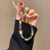 韩国彩虹水晶超闪手机链结实耐用挂链手机挂绳挂手腕手提奢华链子
