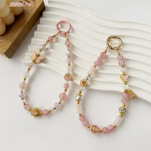 原创奢华手机挂链中国风合金平安符手机链水晶蝴蝶手机挂绳挂手腕