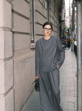 ZhangSutong B*V秀款时尚无门襟两件套2023秋冬新款羊毛西装套装