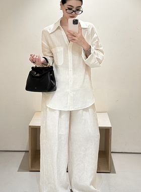 ZhangSutong酵素洗亚麻长袖慵懒宽松防晒衬衫女阔腿裤套装两件套