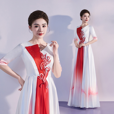 新款女士合唱演出服中青年合唱长裙合唱团服装红歌比赛舞台演出服