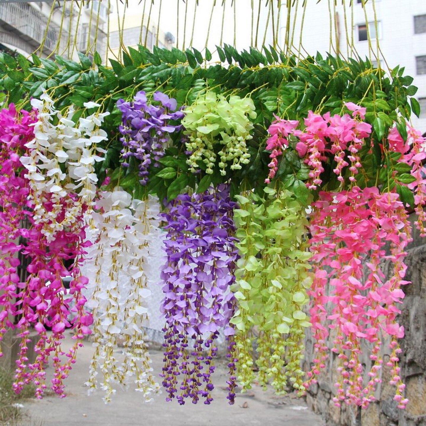 仿真紫藤花串豆瓣花藤紫罗兰藤条装饰假藤蔓婚庆绿植物树叶子吊顶