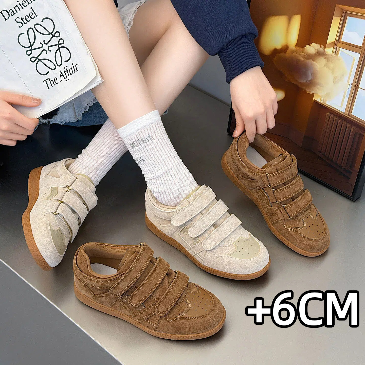 6CM真皮复古魔术贴德训鞋女2026春季新款内增高休闲运动阿甘板鞋,女鞋,德训鞋,淘宝优惠券,粉丝福利购,淘宝优惠卷