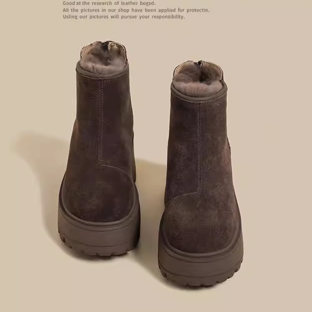 棕色毛毛小个子增高雪地短靴潮