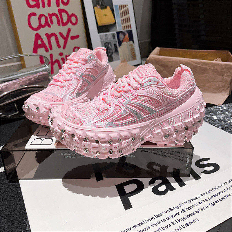 欧货老爹鞋女ins超火厚底松糕增高榴莲底铆钉重工透气轮胎运动鞋