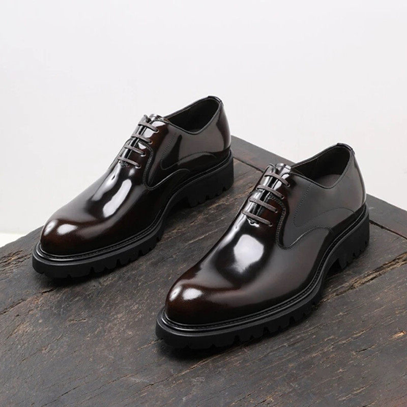 头层牛皮鞋男英伦潮流商务正装通勤真皮手工厚底婚鞋青年鞋系带