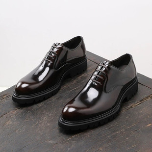 头层牛皮鞋男英伦潮流商务正装通勤真皮手工厚底婚鞋青年鞋系带