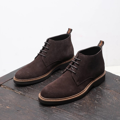 牛皮磨砂真皮切尔西短靴男鞋秋冬新款时尚英伦风系带翻毛皮中帮鞋
