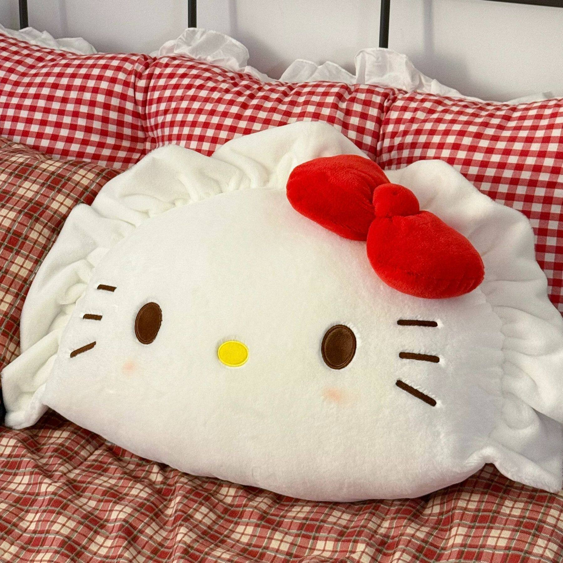 HelloKitty毛绒抱枕卡通可爱红色蝴蝶结白色玩偶公仔