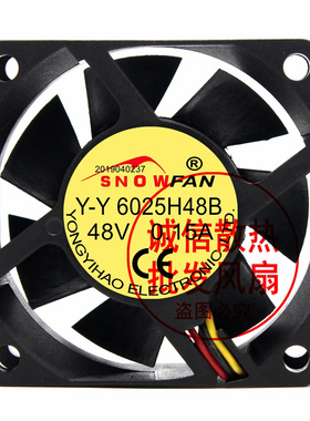 SNOWFAN原装Y-Y 6025H48B 48V 0.15A 6025 6CM散热风扇