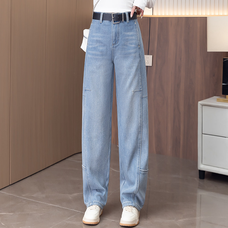浅蓝色牛仔弯刀裤女2025年秋冬季新款高腰显瘦香蕉裤直筒阔腿裤子