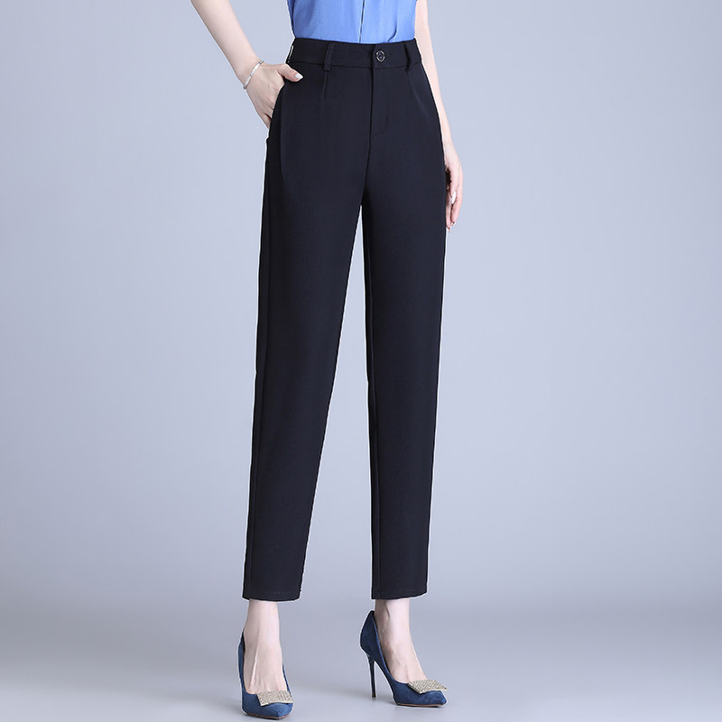 酒红色西装哈伦裤女春秋高腰显瘦直筒裤2025新款小脚九分烟管裤子