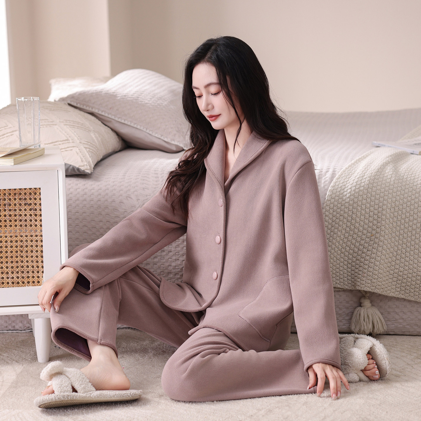 加厚双层复合绒保暖服珊瑚绒睡衣